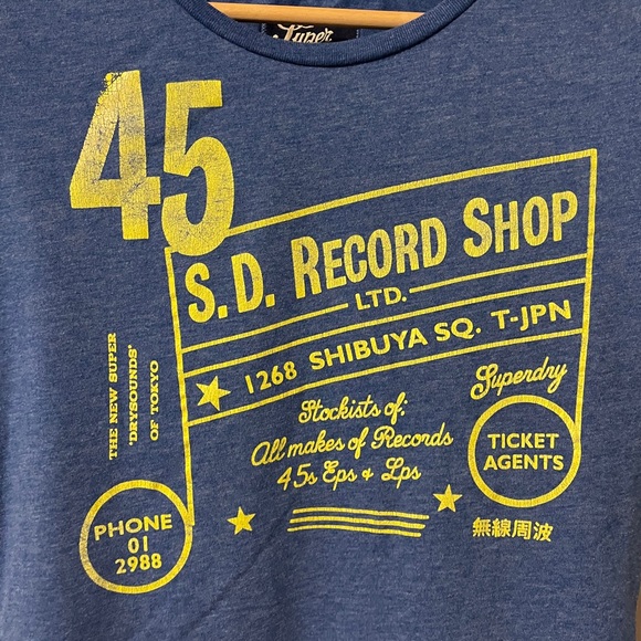 SuperDry “Record Shop” ladies blue tee sz L - Picture 2 of 9